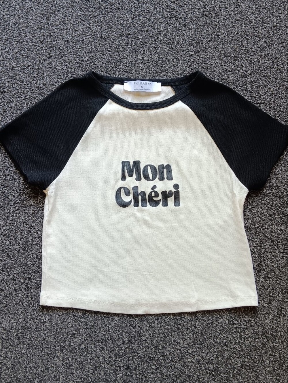 Mon Chéri Textured Cropped Baby Tee In Black & White, Primark Size Womens Small - Picture 2 of 8